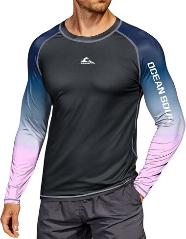 Mens UPF 50+ Rash Guard Sun Protection Moisture Wicking Long Sleeve Swimwear (S-XXL) in Saudi Arabia