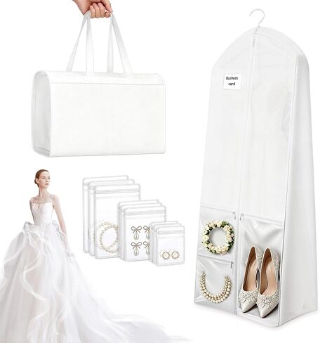72" Wedding Dress Garment Bag with 10'' Gusset, Bridal Travel Garment Bag for Gowns, Foldable Dress Cover with 3 Pockets, Name Tag & 6 Clear Jewelry Pouches in Saudi Arabia
