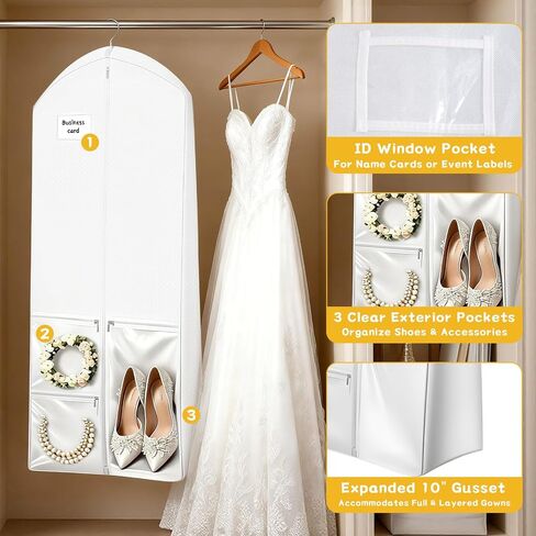 72" Wedding Dress Garment Bag with 10'' Gusset, Bridal Travel Garment Bag for Gowns, Foldable Dress Cover with 3 Pockets, Name Tag & 6 Clear Jewelry Pouches in Saudi Arabia