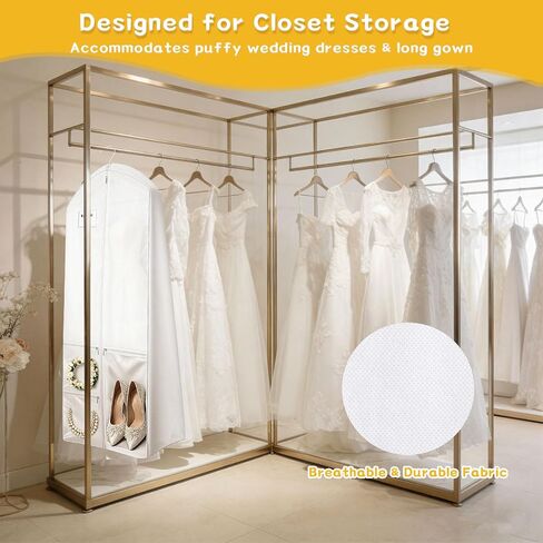72" Wedding Dress Garment Bag with 10'' Gusset, Bridal Travel Garment Bag for Gowns, Foldable Dress Cover with 3 Pockets, Name Tag & 6 Clear Jewelry Pouches in Saudi Arabia
