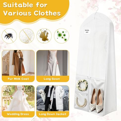 72" Wedding Dress Garment Bag with 10'' Gusset, Bridal Travel Garment Bag for Gowns, Foldable Dress Cover with 3 Pockets, Name Tag & 6 Clear Jewelry Pouches in Saudi Arabia