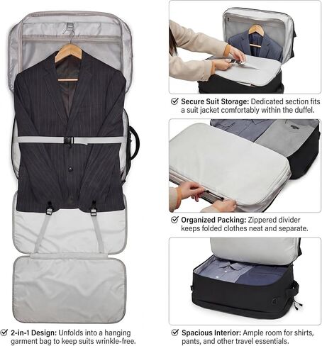 seyfocnia Convertible Travel Garment Bag, Large Travel Backpack for Men & Women, Business Laptop Backpack, Carry On Luggage, Personal Item Travel Bag Suit Bag With Multi-Pockets, Black in Kuwait