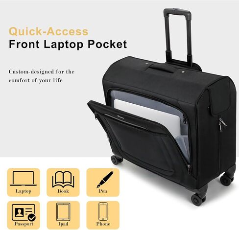 Modoker Rolling Garment Bags for Travel, Large Luggage with 4 Spinner Wheels & Laptop Compartment, 23" Rolling Suitcase for Men Women with Wheels, Black in Saudi Arabia