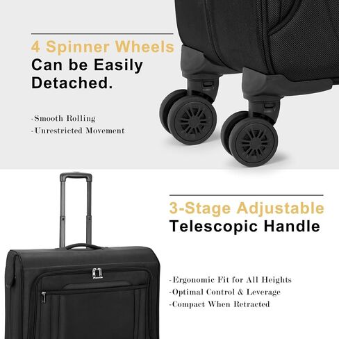 Modoker Rolling Garment Bags for Travel, Large Luggage with 4 Spinner Wheels & Laptop Compartment, 23" Rolling Suitcase for Men Women with Wheels, Black in Saudi Arabia