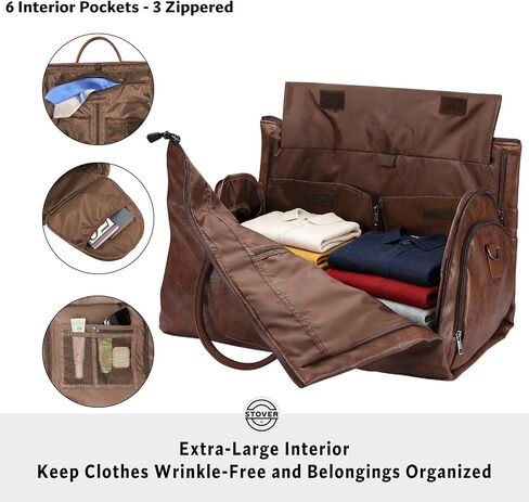 STOVER Garment Travel Duffle Bag, Large 2-in-1 Convertible Carry-on Luggage for Men & Women- Hanging Suits, Dresses & Clothes + Shoe Compartment- Weekender Tote Combo Duffel (Brown & Blue Leatherette) in Saudi Arabia