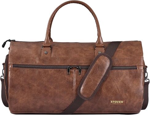 STOVER Garment Travel Duffle Bag, Large 2-in-1 Convertible Carry-on Luggage for Men & Women- Hanging Suits, Dresses & Clothes + Shoe Compartment- Weekender Tote Combo Duffel (Brown & Blue Leatherette) in Saudi Arabia