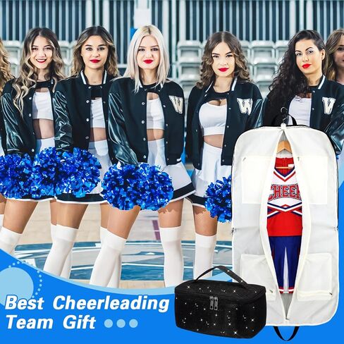 2 Pcs Glitter Cheer Uniform Garment Set Hanging Dance Bag with 4 Pockets Makeup Bag, Cheerleading Competition Makeup Organizer for Girls Women Graduation Performances Travel in Kuwait