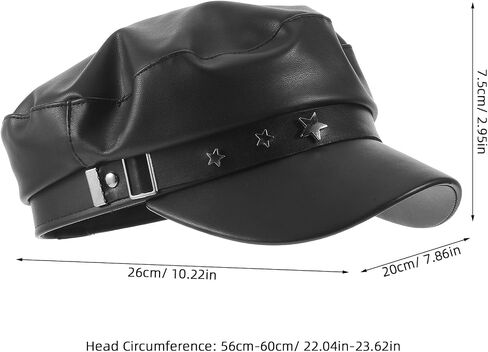 Operitacx Fiddler Hat - Women Baker Boy Cap - Vintage Style PU Leather Beret Hat - Elegant Sailor Costume Accessory with Star Pattern for Cosplay Dress Up Performance Black in Kuwait
