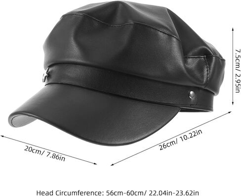 Operitacx Fiddler Hat - Women Baker Boy Cap - Vintage Style PU Leather Beret Hat - Elegant Sailor Costume Accessory with Star Pattern for Cosplay Dress Up Performance Black in Kuwait