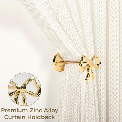 Elegant Gold Bow Curtain Holdbacks - 2 Pcs Wall-Mounted Tiebacks for Modern Home Décor | Ideal for Living Room, Bedroom & Office | Stylish Metal Curtain Holders with Screws Included in Saudi Arabia