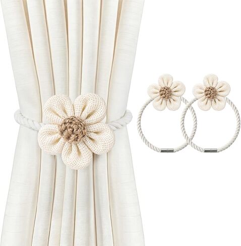 VIS'V Magnetic Curtain Tiebacks, Boho Flower Curtain Holdbacks, Cream, 2 Pcs in Saudi Arabia