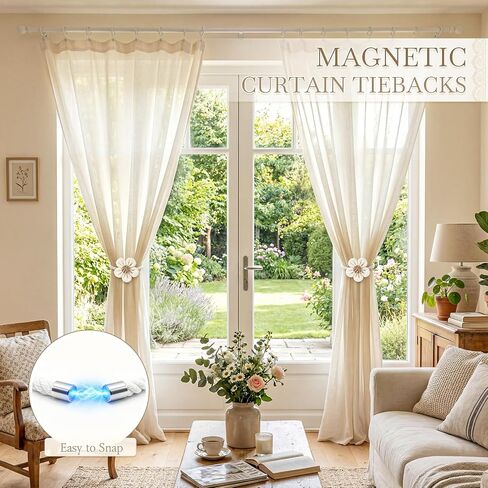 VIS'V Magnetic Curtain Tiebacks, Boho Flower Curtain Holdbacks, Cream, 2 Pcs in Saudi Arabia