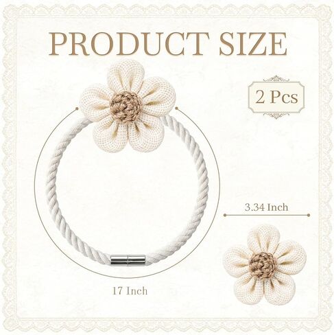 VIS'V Magnetic Curtain Tiebacks, Boho Flower Curtain Holdbacks, Cream, 2 Pcs in Saudi Arabia