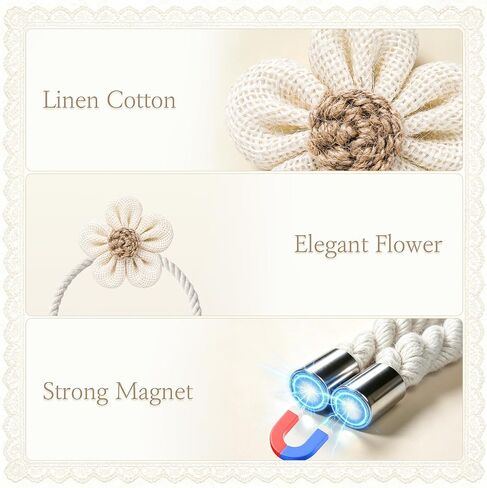 VIS'V Magnetic Curtain Tiebacks, Boho Flower Curtain Holdbacks, Cream, 2 Pcs in Saudi Arabia