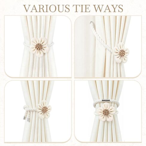 VIS'V Magnetic Curtain Tiebacks, Boho Flower Curtain Holdbacks, Cream, 2 Pcs in Saudi Arabia
