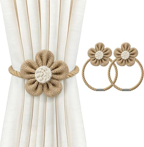 VIS'V Magnetic Curtain Tiebacks, Boho Flower Curtain Holdbacks, Cream, 2 Pcs in Saudi Arabia