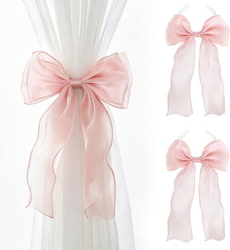 Dahey 2Pcs Bow Curtain Tiebacks Pink Ribbon Curtain Holdbacks with Bendable Metal Core Decorative Tie Backs Accessories for Curtains, Girls Bedroom Home Living Room Wedding Party Offices Decor in Kuwait