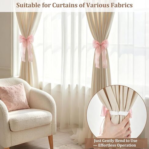 Dahey 2Pcs Bow Curtain Tiebacks Pink Ribbon Curtain Holdbacks with Bendable Metal Core Decorative Tie Backs Accessories for Curtains, Girls Bedroom Home Living Room Wedding Party Offices Decor in Kuwait