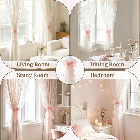 Dahey 2Pcs Bow Curtain Tiebacks Pink Ribbon Curtain Holdbacks with Bendable Metal Core Decorative Tie Backs Accessories for Curtains, Girls Bedroom Home Living Room Wedding Party Offices Decor in Kuwait