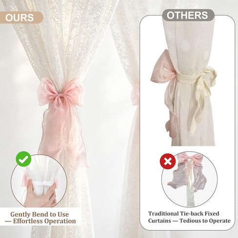 Dahey 2Pcs Bow Curtain Tiebacks Pink Ribbon Curtain Holdbacks with Bendable Metal Core Decorative Tie Backs Accessories for Curtains, Girls Bedroom Home Living Room Wedding Party Offices Decor in Kuwait
