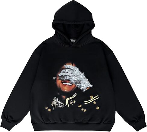 MeJend Rhinestone Hoodie, Mens Long Sleeve Hooded Pullover, Unisex Graphic Top, The for Fans in Saudi Arabia
