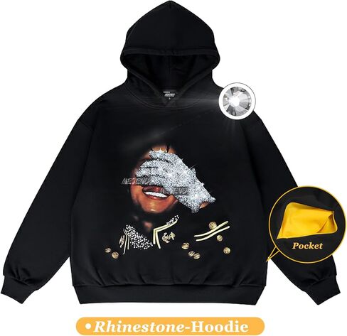 MeJend Rhinestone Hoodie, Mens Long Sleeve Hooded Pullover, Unisex Graphic Top, The for Fans in Saudi Arabia