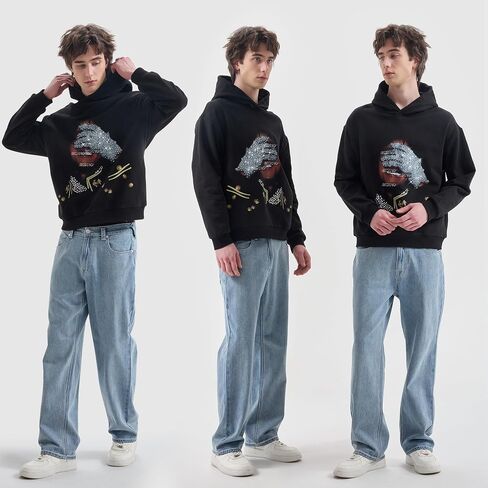 MeJend Rhinestone Hoodie, Mens Long Sleeve Hooded Pullover, Unisex Graphic Top, The for Fans in Saudi Arabia