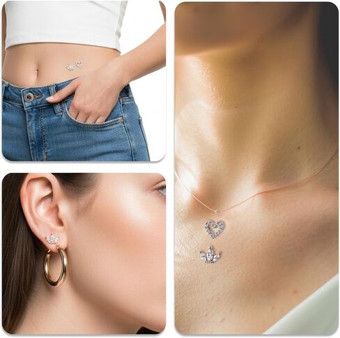 2Pcs 14G Cubic Zirconia Dermal Anchor Tops and Base 316L Surgical Steel Heart-Shaped and Crown-Shaped Dainty Crystal Microdermals Body Piercings Studs Body Piercings Jewelry Gift for Women Men in Kuwait