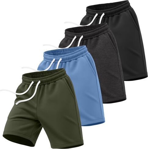 4 Pack Boys Shorts Athletic Sweat Shorts Teen Kids Summer Baggy Casual Drawstring Bottom with Pockets 6-16 Years in Kuwait