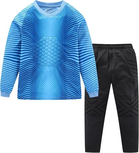 Hiheart Boys Padded Goalie Soccer Jersey and Pants Long Sleeve Goalkeeper Uniform Kit for Kids and Youth in Saudi Arabia