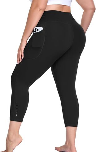 Plus Size Workout Capri Leggings with Pockets, L-6X Reflective Buttery Soft High Waisted Tummy Control Yoga Pants in Saudi Arabia