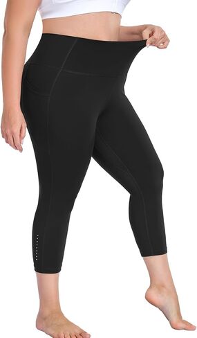 Plus Size Workout Capri Leggings with Pockets, L-6X Reflective Buttery Soft High Waisted Tummy Control Yoga Pants in Saudi Arabia
