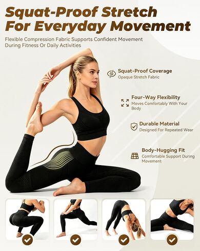 Vitaliaina Leggings 3D Compression Leggings for Women, Butt Lifting Seamless Workout Leggings, Breathable Stretch Activewear in Kuwait