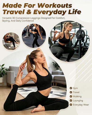 Vitaliaina Leggings 3D Compression Leggings for Women, Butt Lifting Seamless Workout Leggings, Breathable Stretch Activewear in Kuwait