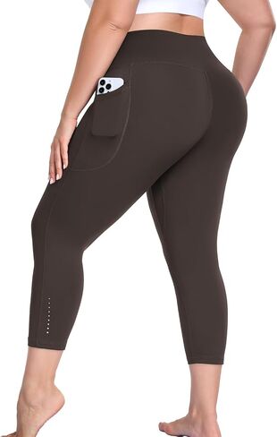 Plus Size Workout Capri Leggings with Pockets, L-6X Reflective Buttery Soft High Waisted Tummy Control Yoga Pants in Saudi Arabia