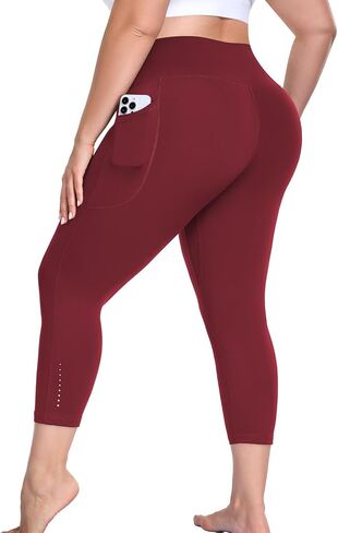 Plus Size Workout Capri Leggings with Pockets, L-6X Reflective Buttery Soft High Waisted Tummy Control Yoga Pants in Saudi Arabia