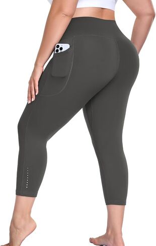 Plus Size Workout Capri Leggings with Pockets, L-6X Reflective Buttery Soft High Waisted Tummy Control Yoga Pants in Saudi Arabia