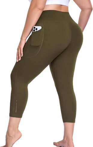 Plus Size Workout Capri Leggings with Pockets, L-6X Reflective Buttery Soft High Waisted Tummy Control Yoga Pants in Saudi Arabia