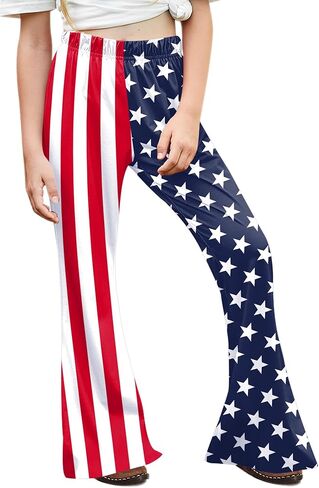 Girls Valentine's Day Heart Print Bell Bottom Mardi Gras Carnival Party Flared Pants with Pockets 5-14 Years in Saudi Arabia