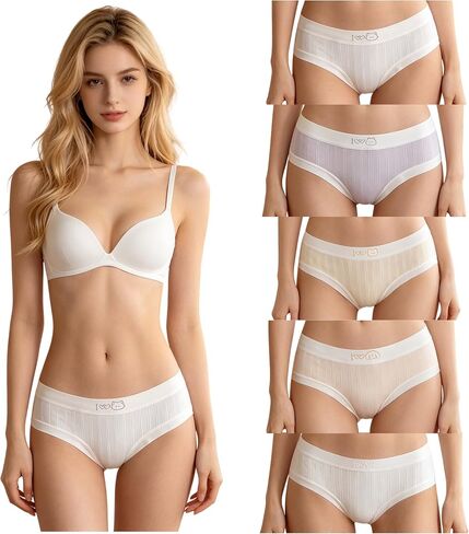 Cute Cotton Womens Underwear for Women 5 Packs Panties Kawaii Cat Bunny Dog Bear Solid Color in Kuwait