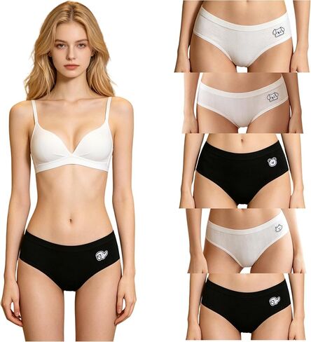 Cute Cotton Womens Underwear for Women 5 Packs Panties Kawaii Dog Bear Bunny Cat Elephant Solid Color in Kuwait