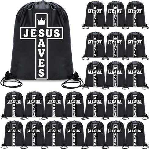 20 Pcs 16.5"x13.4" Jesus Saves Drawstring Backpack Bulk Christian Drawstring Church Bags Polyester Religious Cinch Bags Easter Church Gifts for Women Men Sports Christian Party Favors in Saudi Arabia