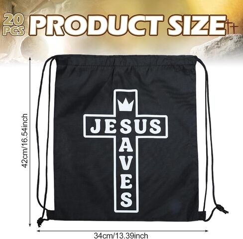 20 Pcs 16.5"x13.4" Jesus Saves Drawstring Backpack Bulk Christian Drawstring Church Bags Polyester Religious Cinch Bags Easter Church Gifts for Women Men Sports Christian Party Favors in Saudi Arabia