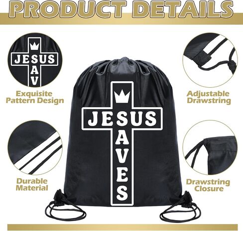 20 Pcs 16.5"x13.4" Jesus Saves Drawstring Backpack Bulk Christian Drawstring Church Bags Polyester Religious Cinch Bags Easter Church Gifts for Women Men Sports Christian Party Favors in Saudi Arabia