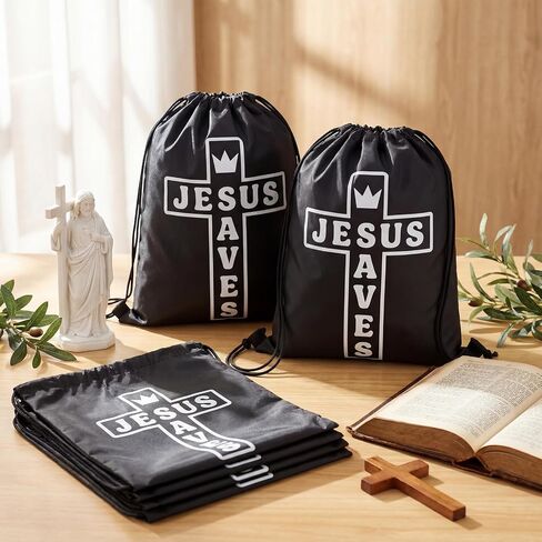 20 Pcs 16.5"x13.4" Jesus Saves Drawstring Backpack Bulk Christian Drawstring Church Bags Polyester Religious Cinch Bags Easter Church Gifts for Women Men Sports Christian Party Favors in Saudi Arabia