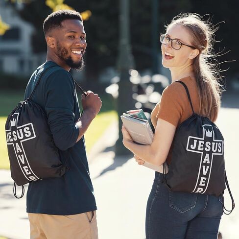 20 Pcs 16.5"x13.4" Jesus Saves Drawstring Backpack Bulk Christian Drawstring Church Bags Polyester Religious Cinch Bags Easter Church Gifts for Women Men Sports Christian Party Favors in Saudi Arabia