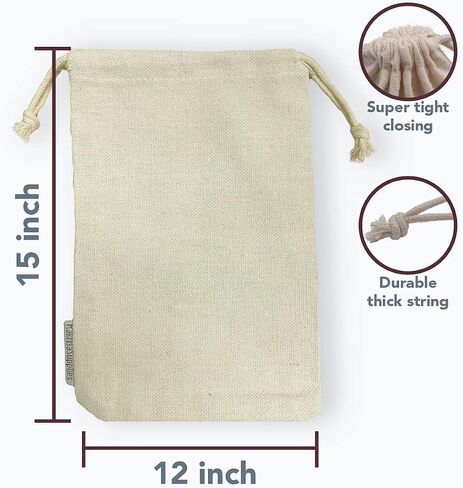 3 Pcs Cotton Breathable Dust-Proof Drawstring Storage Pouch Multi-Functional Bags,12x15 Inch Heavy Duty Reusable Canvas Cotton Muslin Bags,Perfect for Organizing,12 x 15 inch in Saudi Arabia