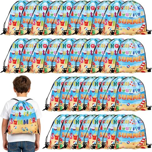 36 Pack End of School Year Drawstring Backpacks 11.8"x9.8" School's Out for Summer Drawstring Bags Waterproof Polyester Goodie Bags for Students Graduation Beach Vacation Gym Birthday Party Supplies in Kuwait