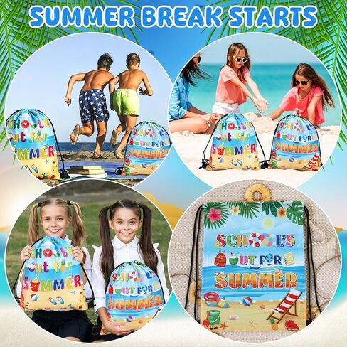 36 Pack End of School Year Drawstring Backpacks 11.8"x9.8" School's Out for Summer Drawstring Bags Waterproof Polyester Goodie Bags for Students Graduation Beach Vacation Gym Birthday Party Supplies in Kuwait