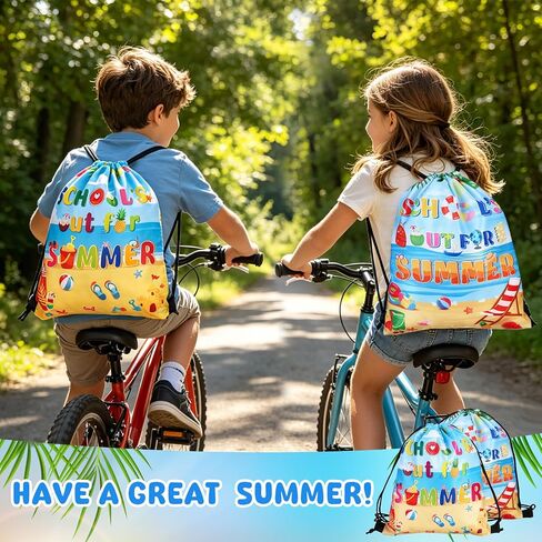 36 Pack End of School Year Drawstring Backpacks 11.8"x9.8" School's Out for Summer Drawstring Bags Waterproof Polyester Goodie Bags for Students Graduation Beach Vacation Gym Birthday Party Supplies in Kuwait